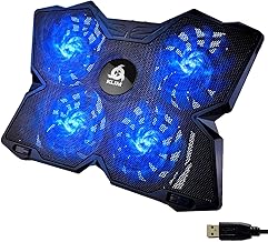KLIM Wind Laptop Cooling Pad - More than 500 000 units sold - New Version - The Most Powerful Rapid Action Cooling Fan - Laptop Stand with 4 Cooling Fans at 1200 RPM - USB Fan - PS5 PS4 - Blue
