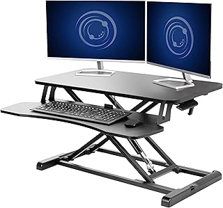 VIVO Standing 81 cm Desk Converter, Height Adjustable Riser, Sit to Stand Dual Monitor and Laptop Workstation with Wide Keyboard Tray, Black, DESK-V000K