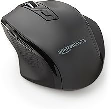 Amazon Basics Ergonomic wireless mouse for Laptop, 2.4 GHz with USB receiver, adjustable DPI - Black