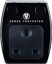 Masterplug Single Socket Surge Protected Power Adaptor with Two USB Charging Points, Polished Black