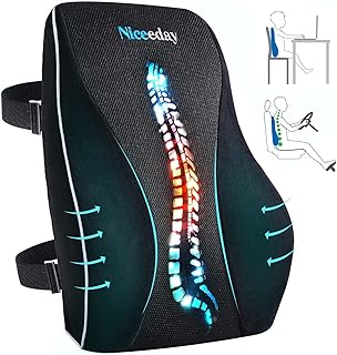 Niceeday Lumbar Support Pillow for Office Chair Car Back Support Pillow, Memory Foam Gaming Chair Desk Chair Back Cushion for Lower Back Pain Relief, Ergonomic Back Rest with Double Adjustable Straps