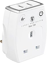 Masterplug SRGAUSBPW3-MP Single Socket Surge Protected Power Adaptor with Two USB Charging Points, Gloss White, 6