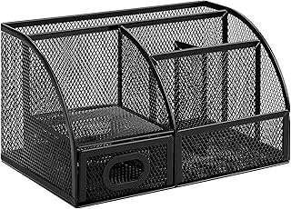 Amazon Basics Pen Holder and Desk Organizer, Office Caddy Storage, Black, ‎9.1