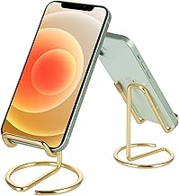 Cell Phone Stand for Desk, Cute Metal Gold Cell Phone Stand Holder Desk Accessories, Compatible with All Mobile Phones, iPhone, Switch, iPad
