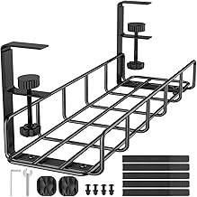 Under Desk Cable Management Tray, 15.7'' No Drill Steel Desk Cable Organizers, Wire Management Tray Cable Management Rack, Desk Cable Tray with Wire Organizer and Desk Cord Organizer