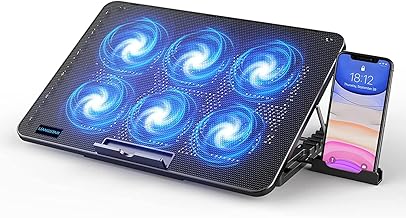 LIANGSTAR Laptop Cooling Pad, Laptop Cooler with 6 Quiet Fans at 2100RPM, Laptop Stand with Phone Holder, 7 Heights Adjustable & USB Powered, suitable for 12-17 Inch, Blue