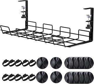 Under Desk Cable Management Tray, No Drill, Sturdy Metal, Black, 15.75 Inches