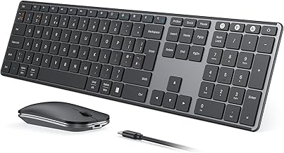 seenda SKM64-3 Rechargeable Wireless Bluetooth Keyboard Mouse, Multi-Device Ultra Slim Wireless Keyboard and Mouse Set for Windows, Mac OS, Laptop, PC, Tablet, iPad, QWERTY UK Layout, Black and Grey