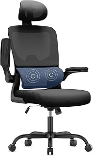 naspaluro Ergonomic Office Chair for Desk with Flip-up Armrests/Lumbar Support/Adjustable Headrest/Metal Claw, Comfy Swivel Heavy Duty Computer Study Chairs, Home Black Mesh Office Work PC Chair