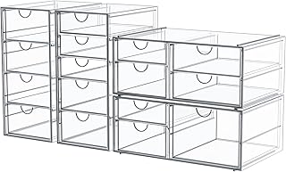 Makeup Organizer Storage With 16 Drawers, 4 Pcs Desktop Office Supplies, Desk Organizers, Clear Accessories, Dustproof Drawer and for Make Up, Jewelry, Pen, Stationary