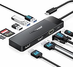 Docking Station USB C Hub 3*Display- 10 in 1, Lemorele USB C Dock 2*HDMI Adapter 4K, 3 USB 3.0/2.0, VGA, PD 100W, Audio, SD/TF, for HP Laptops, ThinkPad, MacBook, Surface