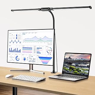 Desk lamp with Clamp, Super Wide & Bright, 5 Color Modes X 10 Brightness Levels, 960LM(160 Pcs Lamp Beads), 12W Computer Monitor Flexible Table Light, Desk Light for Office,Study, Crafts, Draw