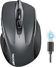 TECKNET Wireless Mouse (BT5.0/3.0 & 2.4G) Rechargeable 4800 DPI Silent USB A & Bluetooth Mouse 6 Buttons, Wide Compatibility - Grey