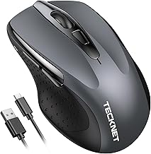 TECKNET Bluetooth Mouse, Wireless Mouse Bluetooth Rechargeable (Tri-Mode: BT 5.0/3.0+2.4G), 4800DPI Adjustable, Silent Ergonomic Wireless Mouse for Laptop PC Computer, Windows Mac OS,6 Buttons, Grey