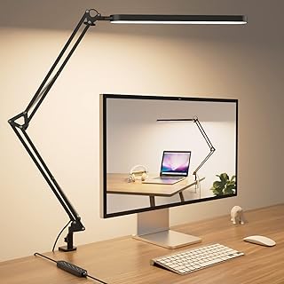 SKYLEO Desk Lamp - LED Desk Light - 5 Color Modes X 11 Brightness Levels - Adjustable Swing Arm - Timmer & Memory Function - 12W Study Lamp - Black