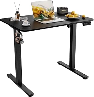 ERGOMAKER Electric Standing Desk 90x60cm, Height Adjustable Sit Stand Desk with Memory Handset Hooks for Home Office(Black)