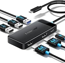 Lemorele Docking Station Dual Monitor - 6 in 1 USB C Hub 2*HDMI Adapter 4K, 3 USB 3.0/2.0, PD 100W Plug and Play for Dell/HP/MacBook/Surface Laptop
