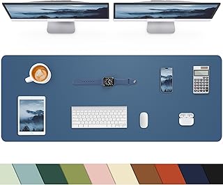 Large Desk mat, Leather Desk Pad Protector,Office Desk Mat,Mouse Pad, Non-Slip Desk Blotter, Laptop Desk Pad, Waterproof Desk Writing Pad for Office&Home (Grey Blue, 55