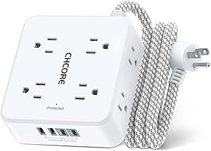 Surge Protector Power Strip - CHCORE 5Ft Braided Extension Cord with 8 Outlets with 4 USB (2 USB C) Charging Ports, Flat Plug Multi Plug Outlet Extender Charging Station for Home Office, ETL, White