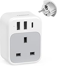 TESSAN UK to European Plug Adapter, USB C Travel Adaptor Europe with 3 USB, 3250W EU Charger Plug, Type E F for Euro Spain France Turkey Germany Egypt