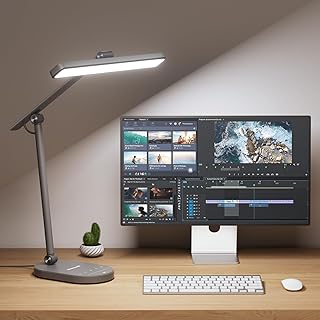 Honeywell LED Desk Lamp for Home Office - H4 Sunturalux™ Eye-Caring Desk Light, 14W Dimmable Table Lamp with 3 Color Modes, 5 Brightness Levels, Auto-Dimming, Timer, Touch Control Reading Lamp, Grey