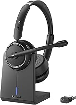 Wireless Headset with Mic for Work, Bluetooth Headset with Microphone (Noise Cancelling & Mute Button), Wireless Headphones with Mic for Work from Home/Office/PC/Call Center/Computer/Laptop/Teams/Zoom