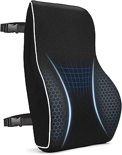 Lumbar Support Cushion, Memory Foam Back Support For Office Chairs and Car Seat, Mesh Back Rest for Gaming Chair, Memory Foam Pillow, Desk Chair Cushion, Breathable & Washable Cover, Adjustable Straps