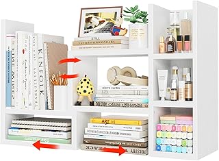 Desk Shelves Desktop Orgnizer Shlef - White Office Organization for Top of Desk Organizers and Accessories Corner Bookshelf Table Top Shelving Small Hutch Decorations for Women Office
