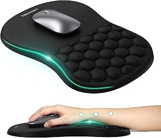 TECKNET Ergonomic Mouse Pad with Wrist Rest, Soft Mousepad with Massage Design, Memory Foam and Non-Slip PU Base for Pain Relief, Gaming Mouse Pad for Desk, Home, Office, 12x8 Inches, Black