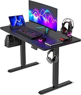 FEZIBO Electric Standing Desk For Gaming 100 * 60 cm Heigh Adjustable Stand up Table with digital display controller, Sit Stand Home Office Desk with Splice Board, Dark Black Frame/Dark Black Top