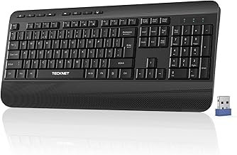 TECKNET Wireless Keyboard with Wrist Rest, Full-size Ergonomic Keyboards with 20 Shortcut Keys & Spill-Resistant Design, 2.4GHz Cordless Silent Keyboards for Computer/Windows/Mac/Laptop/PC