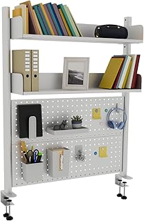 Clamp-on 2-Tier Desk Shelf,White 80CM, Desktop Organizer With Pegboard, Countertop Storage Bookcase For Home, Office Or Dorm