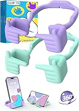 CALDEVER Stocking Fillers for Teenage Girls Cell Phone Stand Patented Adjustable Shy Fingers Lazy Phone Stand for Desk Gifts for Christmas Cool Gadgets Fun Gifts for Adults Women 2Pack Green&Purple