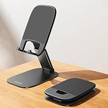 Lamicall Cell Phone Stand for Desk - [Ultra-Thin] Foldable Mobile Phone Holder, Height Adjustable Phone Stand for iPhone 17 16 15 14 13 12 Pro Max Plus Air Mini, Samsung S25 S24, 4