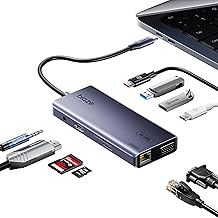 10-in-1 USB C Hub Multiport Adapter, 4K60Hz HDMI & VGA, 100W PD Charging, Gigabit Ethernet, USB 3.0, SD/TF Card Reader, 3.5mm Audio, for MacBook, iPad, Dell, HP and More Type C Laptops