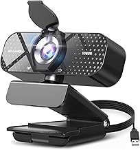 1080P HD Webcam with Microphone, Noise Cancellation, Privacy Cover, Wide-Angle Lens, Auto Light Correction, Plug & Play USB Webcam for Laptop, Desktop, PC, Mac, Zoom, Skype, Streaming Black